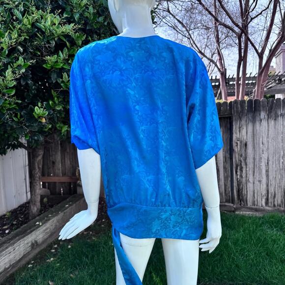 Vintage Teddi of California Blue Blouse w/ Side Tie USA Women's Oversized Small - Picture 5 of 12